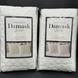 Charter Club Damask Solid White Euro Sham Pillow Cover 210 Thread Count set of 2